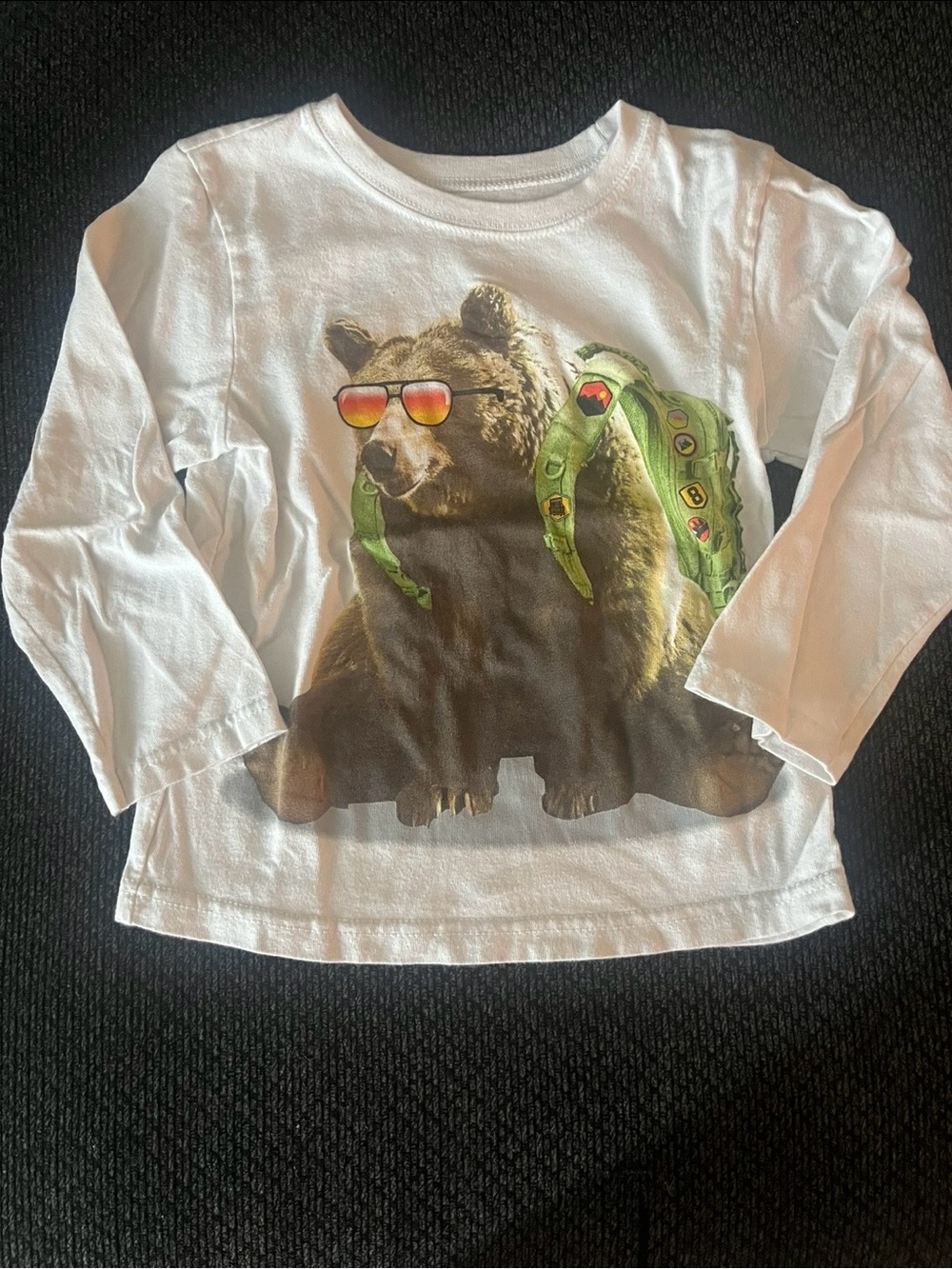 Kids White Long-Sleeve Bear Graphic Tee